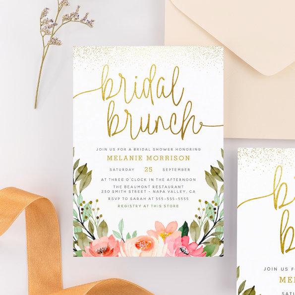 Watercolor Floral Gold Bridal Brunch Bridal Shower Magnetic Invitations