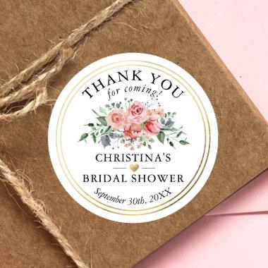 Watercolor Floral Gold Bridal Shower Thank You Classic Round Sticker
