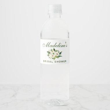 Watercolor Floral Green Bridal Shower Water Bottle Label