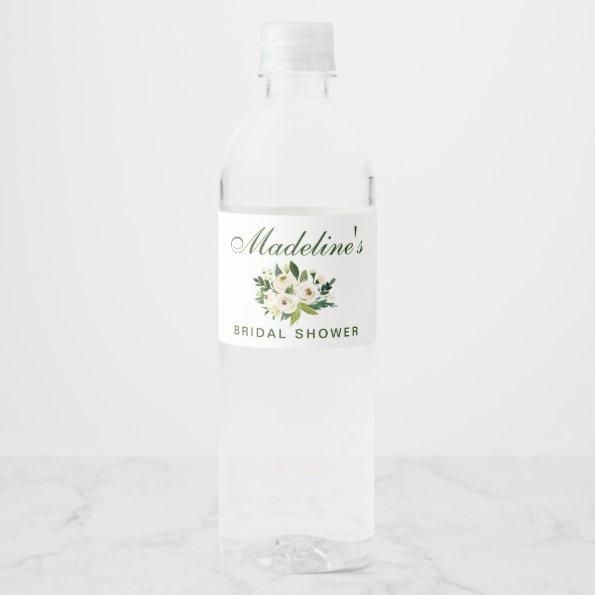 Watercolor Floral Green Bridal Shower Water Bottle Label