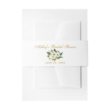 Watercolor Floral Green Gold Bridal Shower Invitations Belly Band