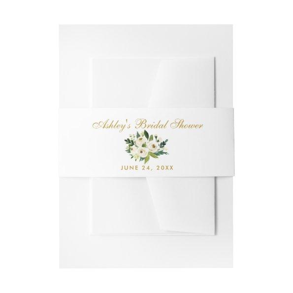 Watercolor Floral Green Gold Bridal Shower Invitations Belly Band