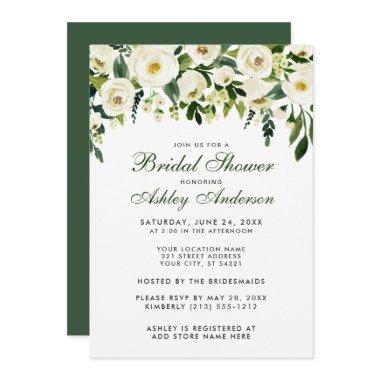 Watercolor Floral Green White  G