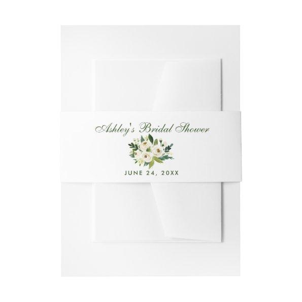 Watercolor Floral Green White Bridal Shower G Invitations Belly Band