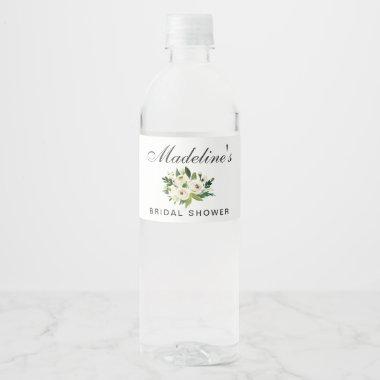Watercolor Floral Green White Bridal Shower Water Bottle Label