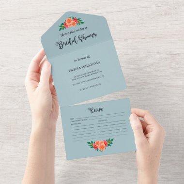 Watercolor Floral Greenery Bridal Shower Recipe All In One Invitations