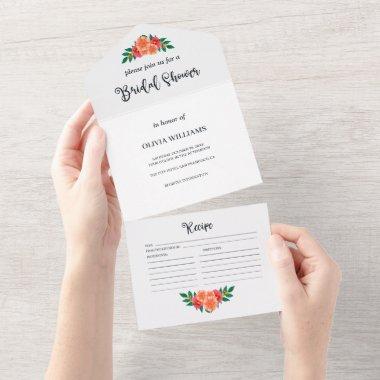 Watercolor Floral Greenery Bridal Shower Recipe All In One Invitations