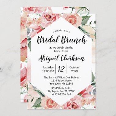 Watercolor Floral Hexagon Bridal Brunch Shower Invitations