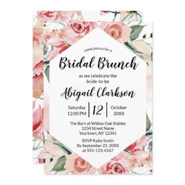 Watercolor Floral Hexagon Bridal Brunch Shower Invitations