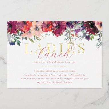 Watercolor Floral Ladies Lunch Bridal Shower Gold Foil Invitations