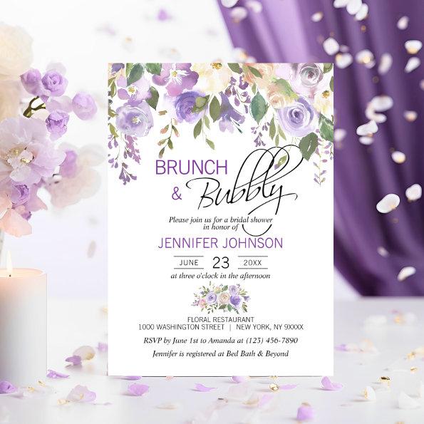 Watercolor Floral Lavender Purple Bridal Brunch Invitations