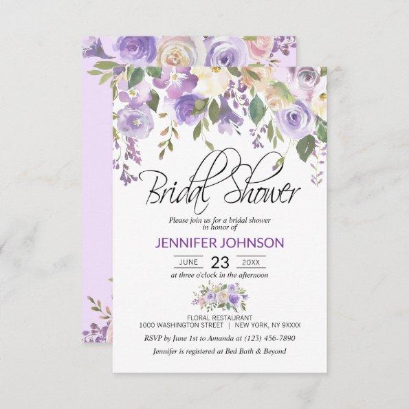 Watercolor Floral Lavender Purple Bridal Shower In Invitations