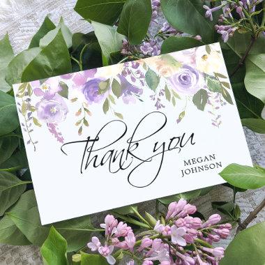 Watercolor Floral Lavender Purple Bridal Wedding Thank You Invitations