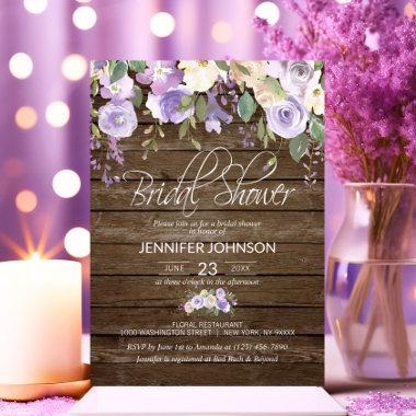 Watercolor Floral Lavender Rustic Bridal Shower Invitations