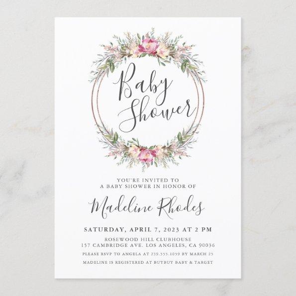 Watercolor Floral Lush Baby Shower Invitations