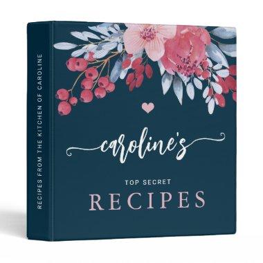 Watercolor floral name script recipes cookbook 3 ring binder