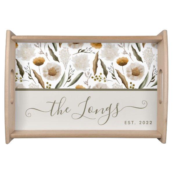 Watercolor Floral Personalized Serving Tray