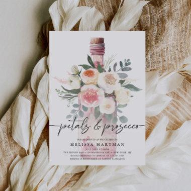 Watercolor Floral Petals & Prosecco Bridal Shower Invitations