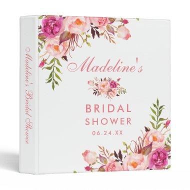 Watercolor Floral Pink Blush Bridal Shower 3 Ring Binder
