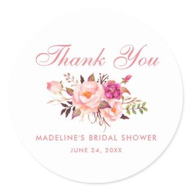 Watercolor Floral Pink Blush Bridal Shower Classic Round Sticker