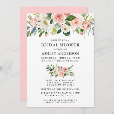 Watercolor Floral Pink Blush Bridal Shower Elegant Invitations