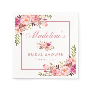 Watercolor Floral Pink Blush Bridal Shower Napkins