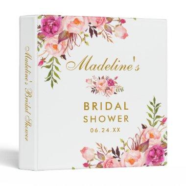Watercolor Floral Pink Blush Gold Bridal Shower 3 Ring Binder
