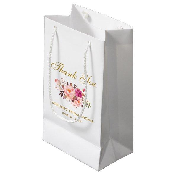 Watercolor Floral Pink Blush Gold Bridal Shower Small Gift Bag