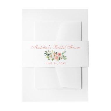 Watercolor Floral Pink Bridal Shower Invitations Belly Band
