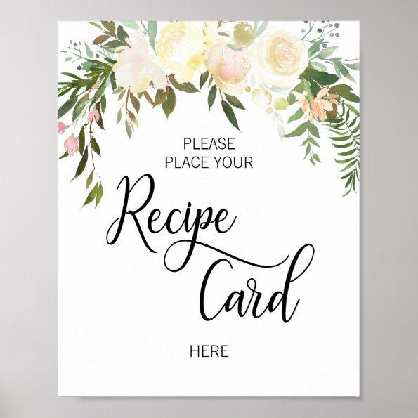 Watercolor Floral Pink Bridal Shower RECIPE SIGN