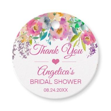 Watercolor Floral Pink Bridal Shower Thank You Favor Tags