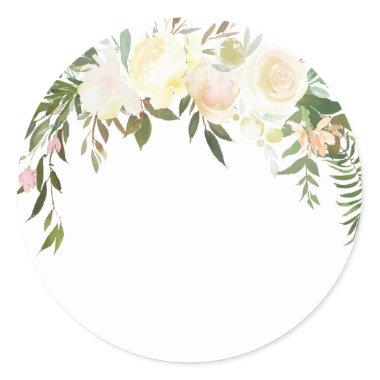 Watercolor Floral Pink Cream Ivory Shower BLANK Classic Round Sticker