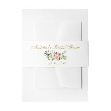 Watercolor Floral Pink Gold Bridal Shower Invitations Belly Band