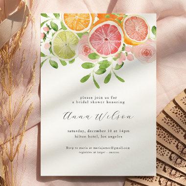 Watercolor Floral Pink Green Bridal Shower Invitations