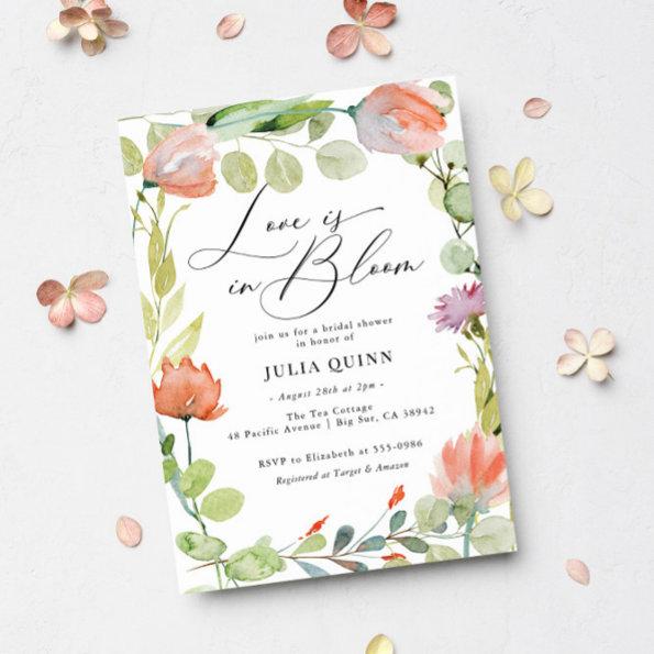 Watercolor Floral Pink Green Bridal Shower Invitations
