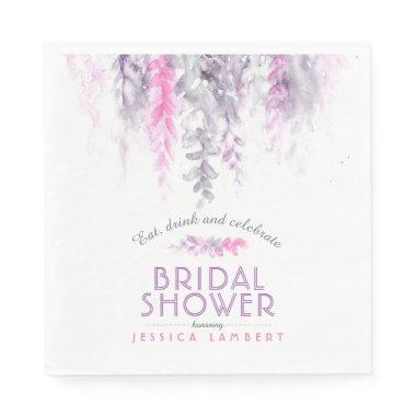 Watercolor floral pink indigo purple bridal shower napkins