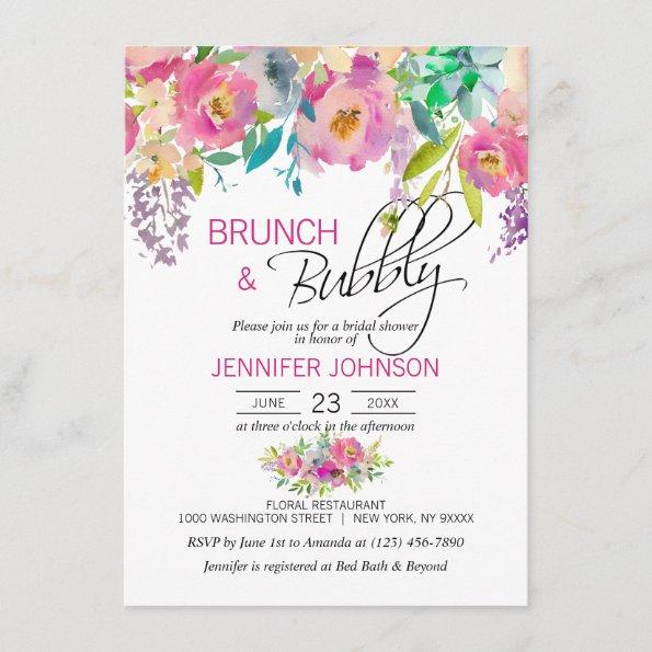 Watercolor Floral Pink Purple Bridal Brunch Invitations