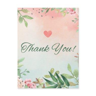 watercolor floral pink roses thank you Invitations