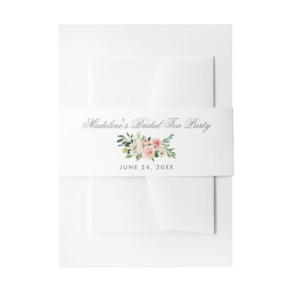 Watercolor Floral Pink Silver Bridal Tea Party Invitations Belly Band