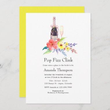 Watercolor Floral Pop Fizz Clink Bridal Shower Invitations