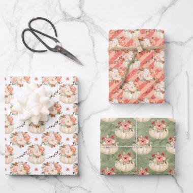 Watercolor Floral Pumpkin Birthday Baby Shower Wrapping Paper Sheets