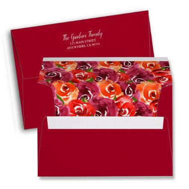 Watercolor Floral Red A7 Envelope