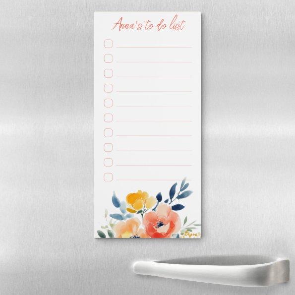Watercolor Floral Shopping To-Do List CUSTOM Magnetic Notepad