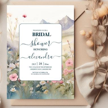 Watercolor Floral Spring Mountains Bridal Shower Invitations