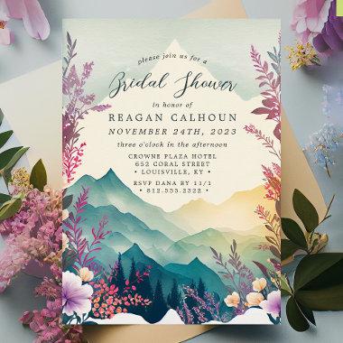 Watercolor Floral Spring Mountains Bridal Shower Invitations