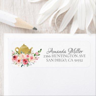 Watercolor Floral Tea Bridal Return Address Label