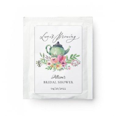 Watercolor Floral Teapot Bridal Shower Tea Bag Drink Mix