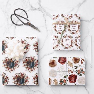 Watercolor Floral Wedding Wrapping Paper Sheets