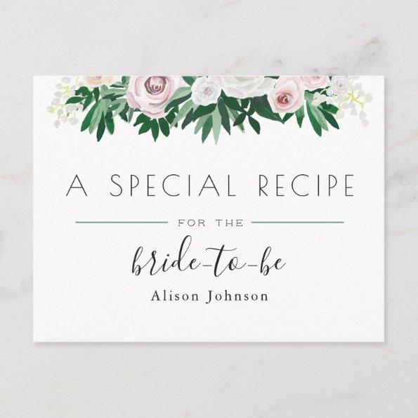 Watercolor Floral White Green Bridal Shower Recipe PostInvitations