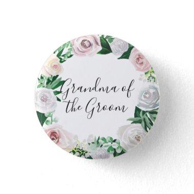 Watercolor Floral White Green Grandma of the Groom Button